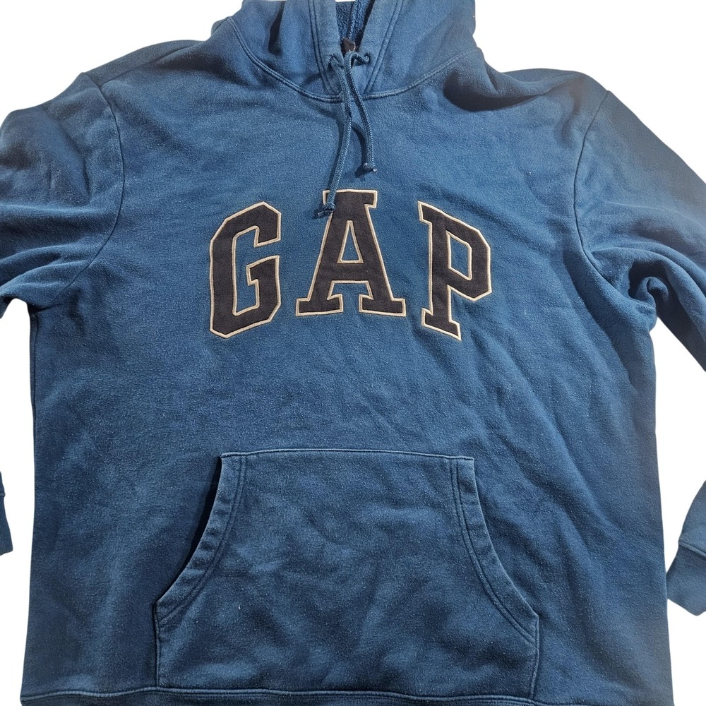 Gap Hoodie Mens‎ XL Blue Pullover Fleece Kangaroo Pocket Sweatshirt Spell Out